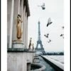 Eiffentårnet Og Flyvende Fugle Plakat